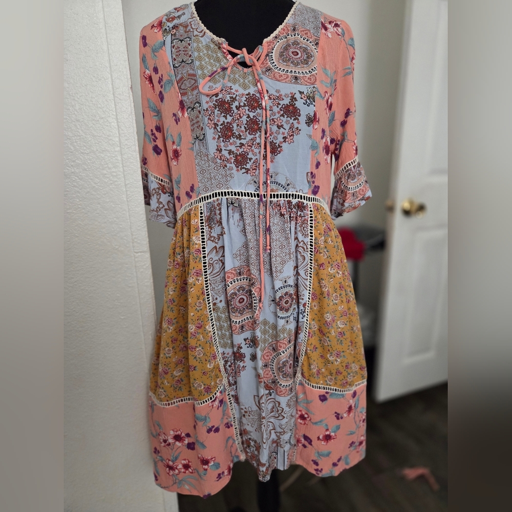 Chic Bohemian Patchwork Mini Dress - image 1
